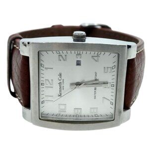 Kenneth Cole Men’s KC1241 Brown Leather Strap Big Number Silver White Dial Watch